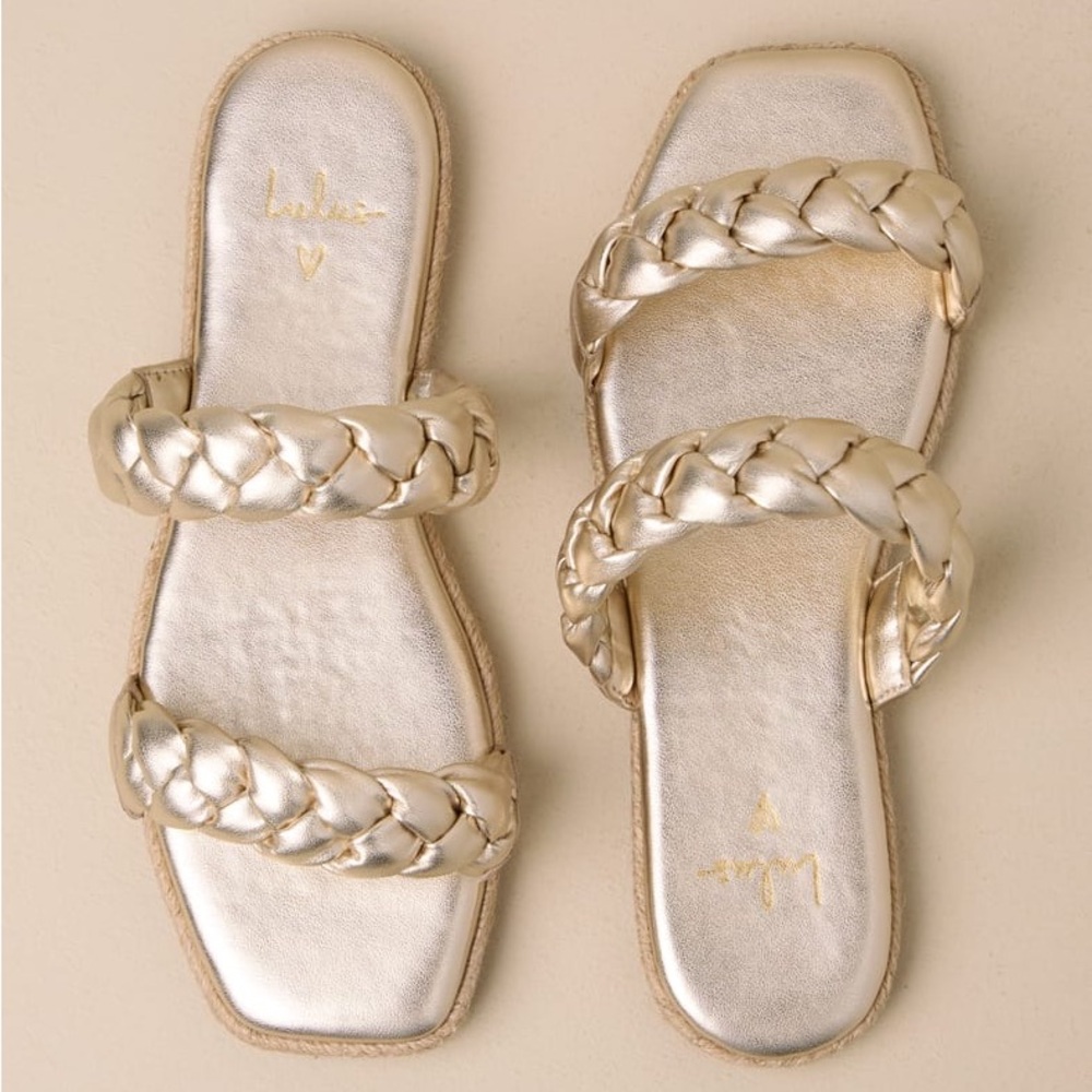 Kennmar Soft Gold Leather Braided Espadrille Slide Sandals from Lulus